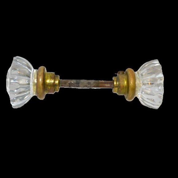 Vintage Door Knob Assembly Brass Fitting With Glass Knobs Home Decor - Picture 2 of 3